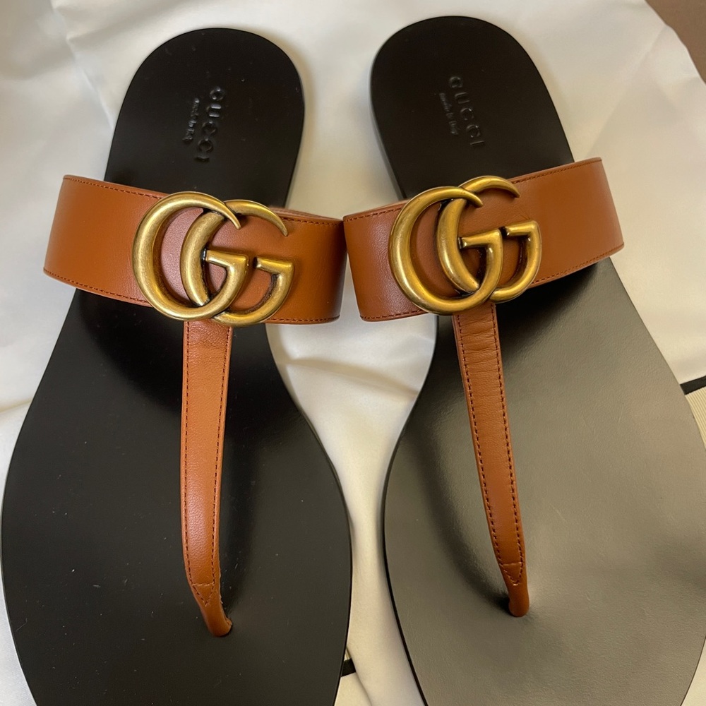 Gucci Brown and Gold Sandals